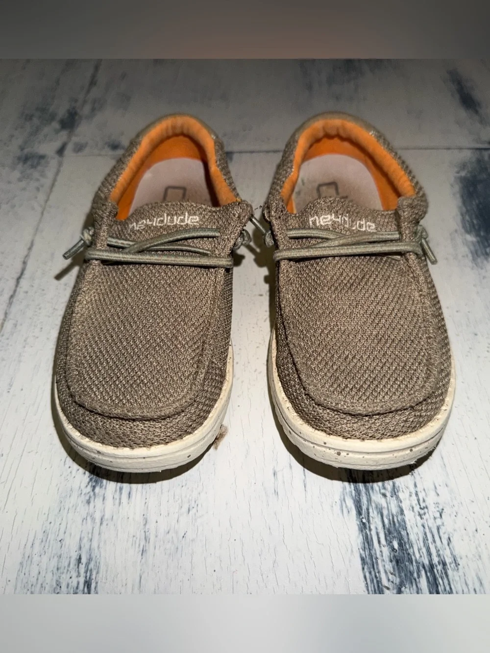 Wally Youth Boys Hey Dude Taupe Canvas Slip-On Sneakers with Orange Lining